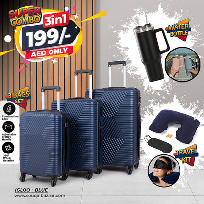 Super Combo 3 Bags Light Weight ABS With Water Bottle & Travel Kit