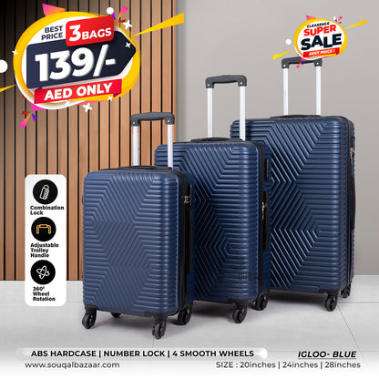 Igloo Light Weight ABS Hardcase Travel Luggage Set of 3 Bags