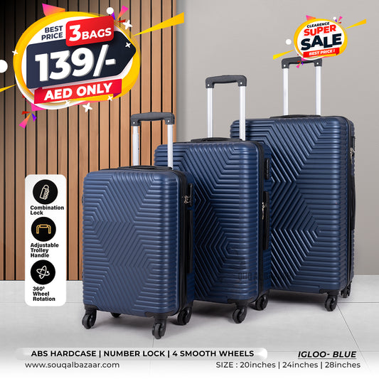 Igloo Light Weight ABS Hardcase Travel Luggage Set of 3 Bags