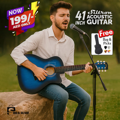 41  Inch Acoustic Guitar Folk Guitar for Beginners 6 Strings Basswood with Bag and Picks