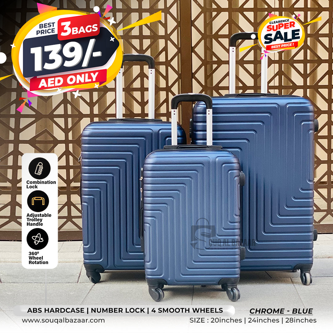 3 Bags Chrome Light Weight ABS Hardcase Travel Luggage