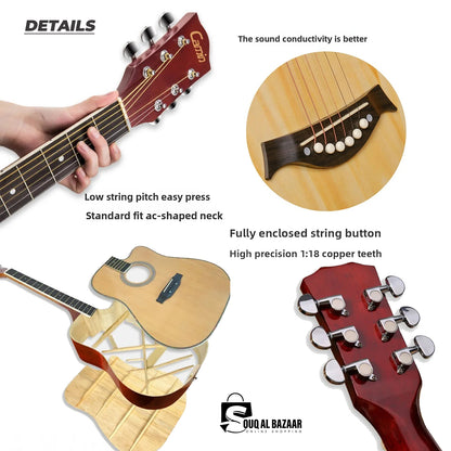41  Inch Acoustic Guitar Folk Guitar for Beginners 6 Strings Basswood with Bag and Picks
