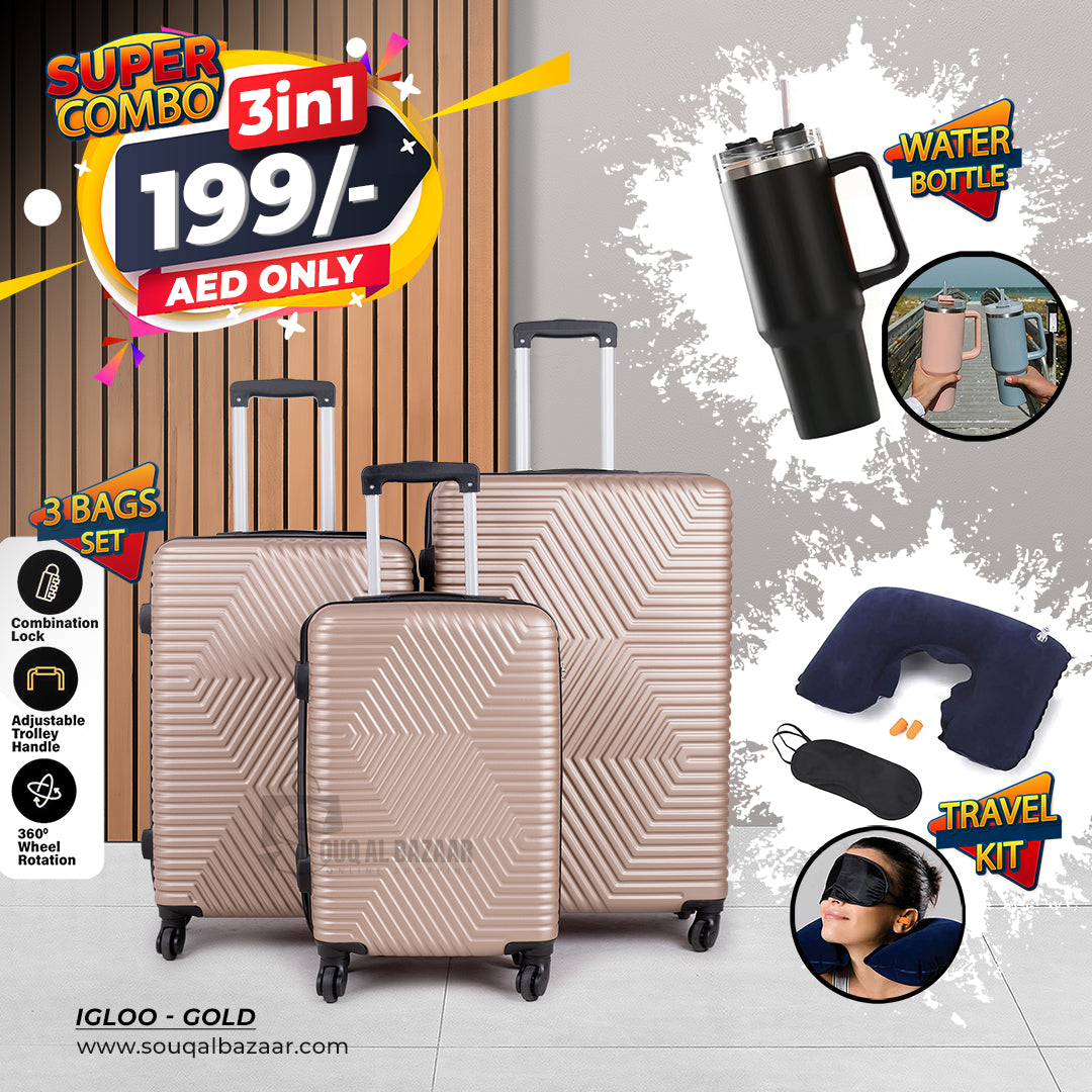 Super Combo 3 Bags Light Weight ABS With Water Bottle & Travel Kit