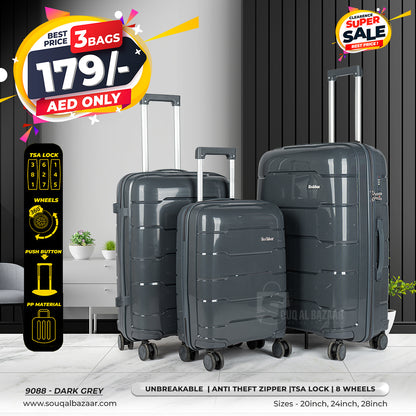 Plume Rubberized PP Unbreakable Travel Luggage Bag With 360° Spinner Wheels