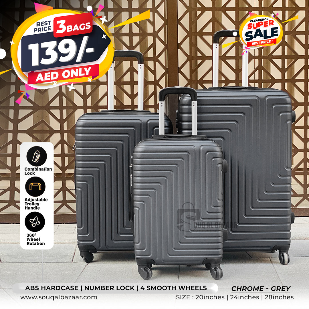 3 Bags Chrome Light Weight ABS Hardcase Travel Luggage