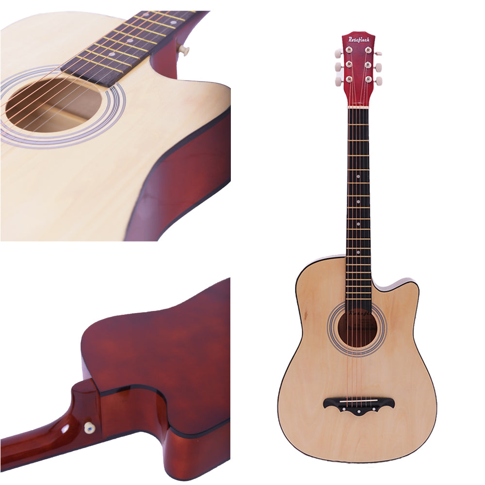 38 Inch Acoustic Guitar Folk Guitar for Beginners 6 Strings Basswood with Bag and Picks