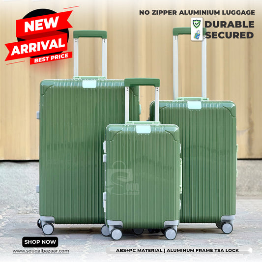 Luxury Aluminum Frame PC Luggage Bags 360° Double Spinner wheels No Zipper