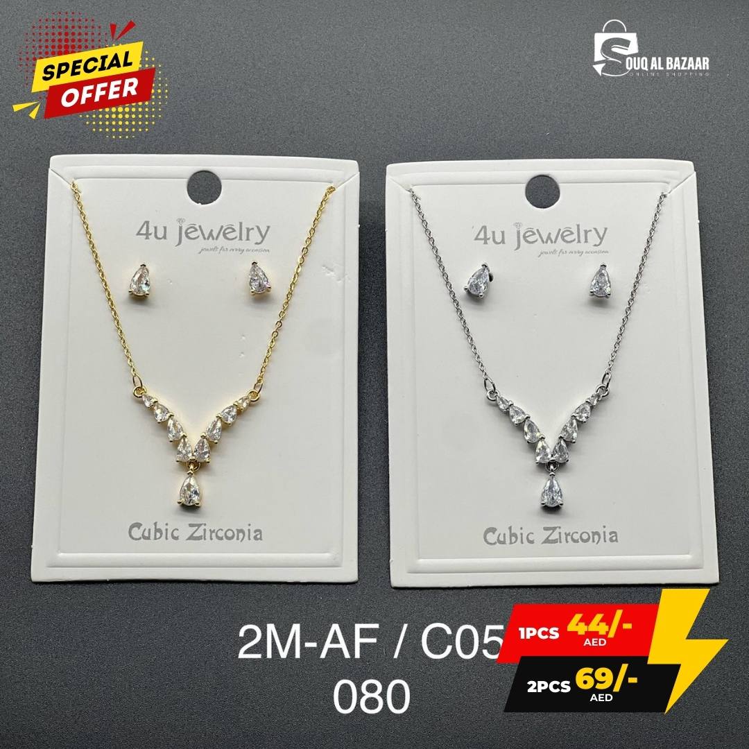 Cubic Zircon Stone for Women Glamorous Necklace & Earrings Jewellery Set