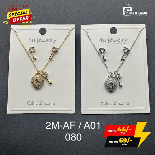 Love Lock Jewellery Set Women's Cubic Zircon – Necklace & Earrings