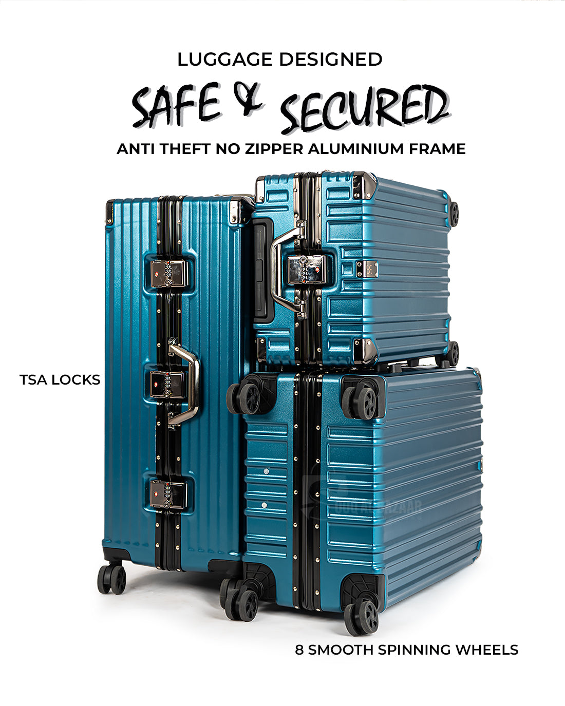 No Zipper Aluminum Frame Polycarbonate Hard Case 3 Suitcase with 4 Qui Souq Al Bazaar