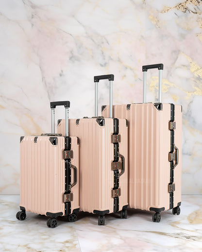 Light Weight Aluminum Frame Fashion Trolley Luggage Polycarbonate Hard Case Suitcase with 4 Quite 360° Double Spinner wheels