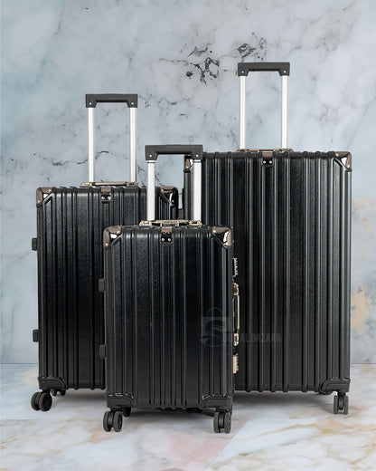 Aluminum Frame Polycarbonate Hard Case Set of Three Bags with 4 Quite 360° Double Spinner wheels