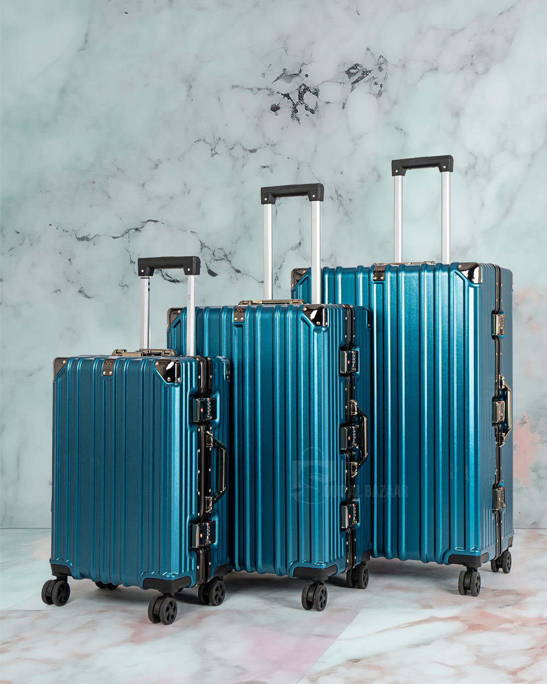 No Zipper Aluminum Frame Polycarbonate Hard Case Luggage with 4 Quite 360° Double Spinner wheels