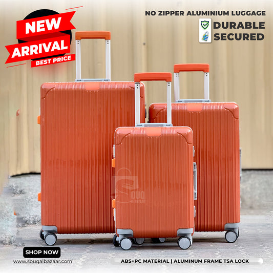Stylish Aluminum Frame PC 360° Double Spinner wheels No Zipper Luggage Bags