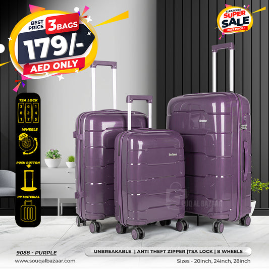Plume Rubberized PP Unbreakable Travel Luggage Bag With 360° Spinner Wheels