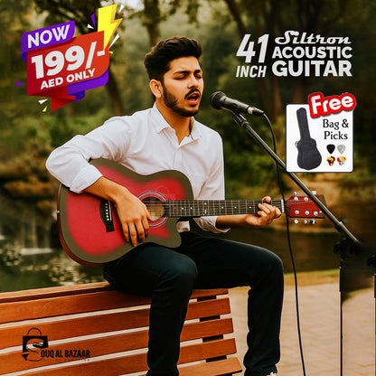 41  Inch Acoustic Guitar Folk Guitar for Beginners 6 Strings Basswood with Bag and Picks