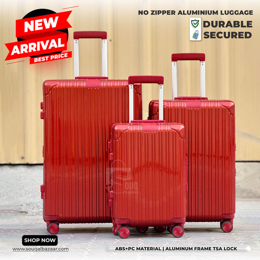 Premium Aluminum Frame PC Luggage Bags 360° Double Spinner wheels No Zipper