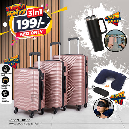 Super Combo 3 Bags Light Weight ABS With Water Bottle & Travel Kit