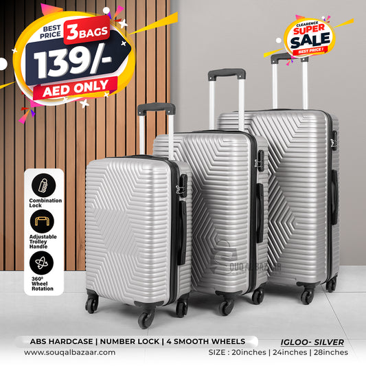 3 Bags Igloo Light Weight ABS Hardcase Travel Luggage