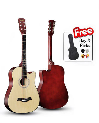 38 Inch Acoustic Guitar Folk Guitar for Beginners 6 Strings Basswood with Bag and Picks