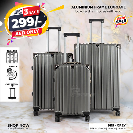 Aluminum Frame Fashion Trolley Luggage Polycarbonate 3 Hard Case Suitcase with 4 Quite 360° Spinner wheels
