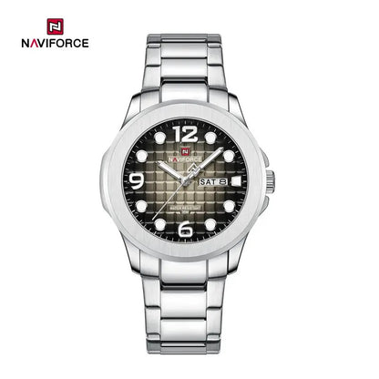 NAVIFORCE NF9244 Men’s Round Classic Watch, Japanese Quartz Calendar Watch, Stainless Steel