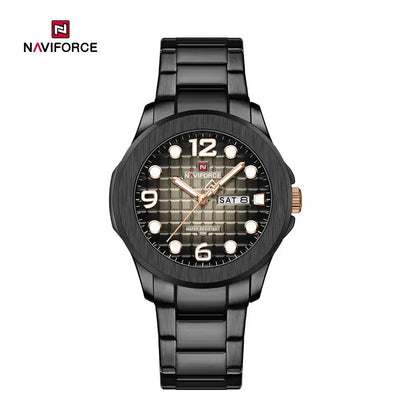 NAVIFORCE NF9244 Men’s Round Classic Watch, Japanese Quartz Calendar Watch, Stainless Steel