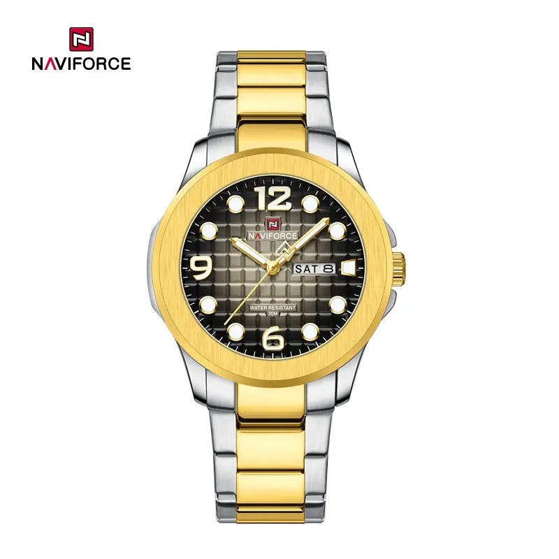 NAVIFORCE NF9244 Men’s Round Classic Watch, Japanese Quartz Calendar Watch, Stainless Steel