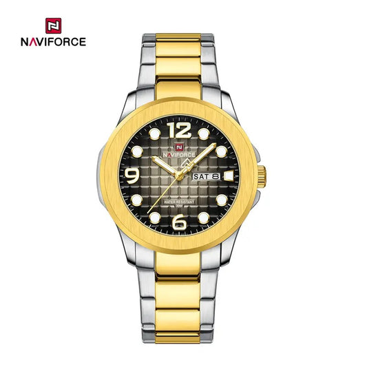NAVIFORCE NF9244 Men’s Round Classic Watch, Japanese Quartz Calendar Watch, Stainless Steel