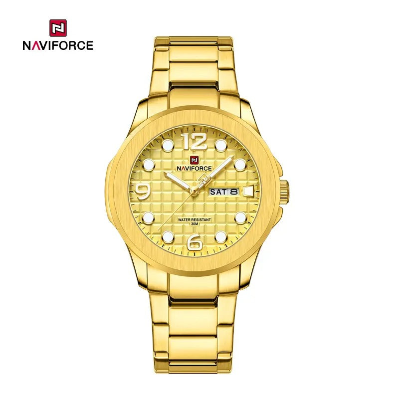 NAVIFORCE NF9244 Men’s Round Classic Watch, Japanese Quartz Calendar Watch, Stainless Steel