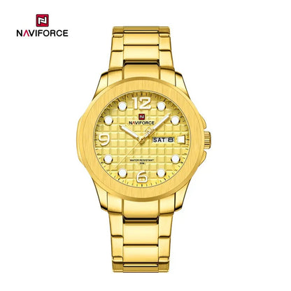 NAVIFORCE NF9244 Men’s Round Classic Watch, Japanese Quartz Calendar Watch, Stainless Steel