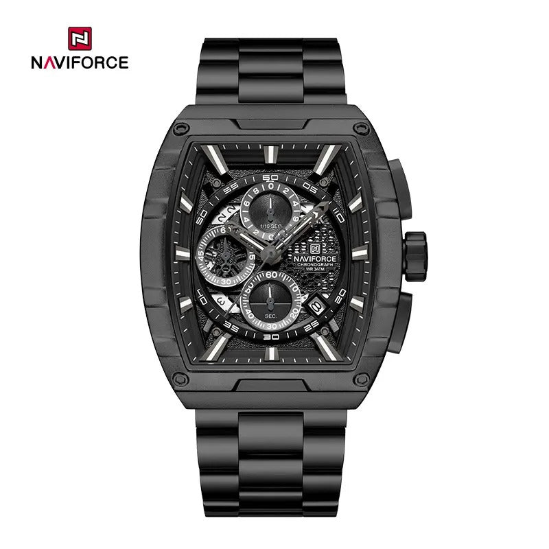 NAVIFORCE NF8066 Men’s Fashion Sports Quartz Chronograph Watch, Luminous Hollow Dial, Waterproof, with Date and Stopwatch Function