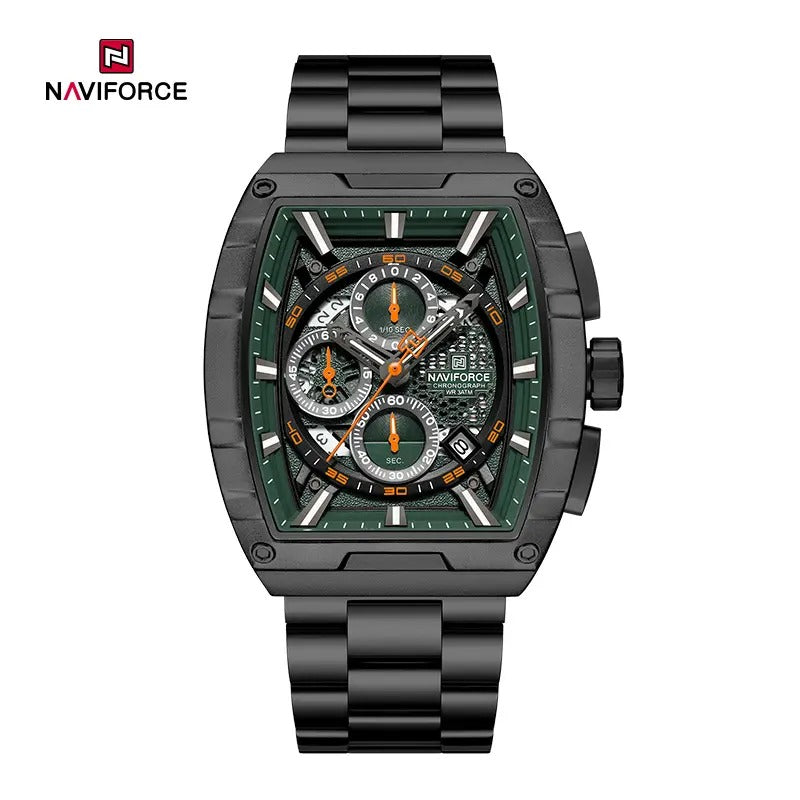 NAVIFORCE NF8066 Men’s Fashion Sports Quartz Chronograph Watch, Luminous Hollow Dial, Waterproof, with Date and Stopwatch Function
