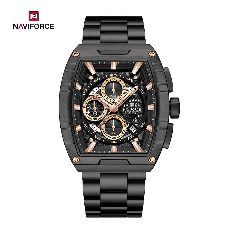 NAVIFORCE NF8066 Men’s Fashion Sports Quartz Chronograph Watch, Luminous Hollow Dial, Waterproof, with Date and Stopwatch Function