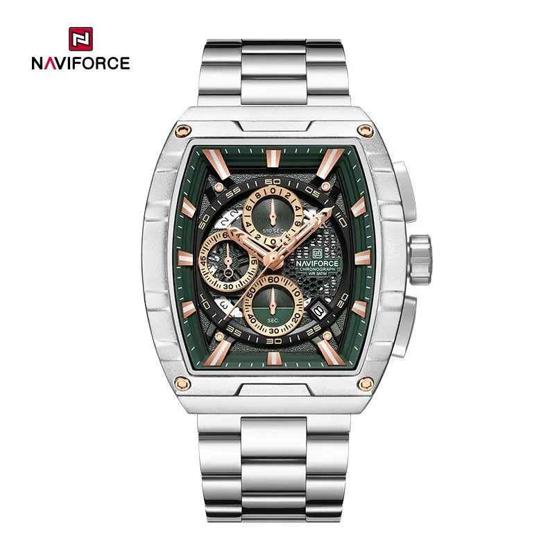 NAVIFORCE NF8066 Men’s Fashion Sports Quartz Chronograph Watch, Luminous Hollow Dial, Waterproof, with Date and Stopwatch Function