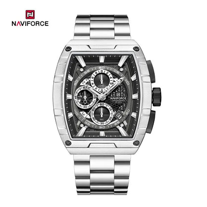 NAVIFORCE NF8066 Men’s Fashion Sports Quartz Chronograph Watch, Luminous Hollow Dial, Waterproof, with Date and Stopwatch Function