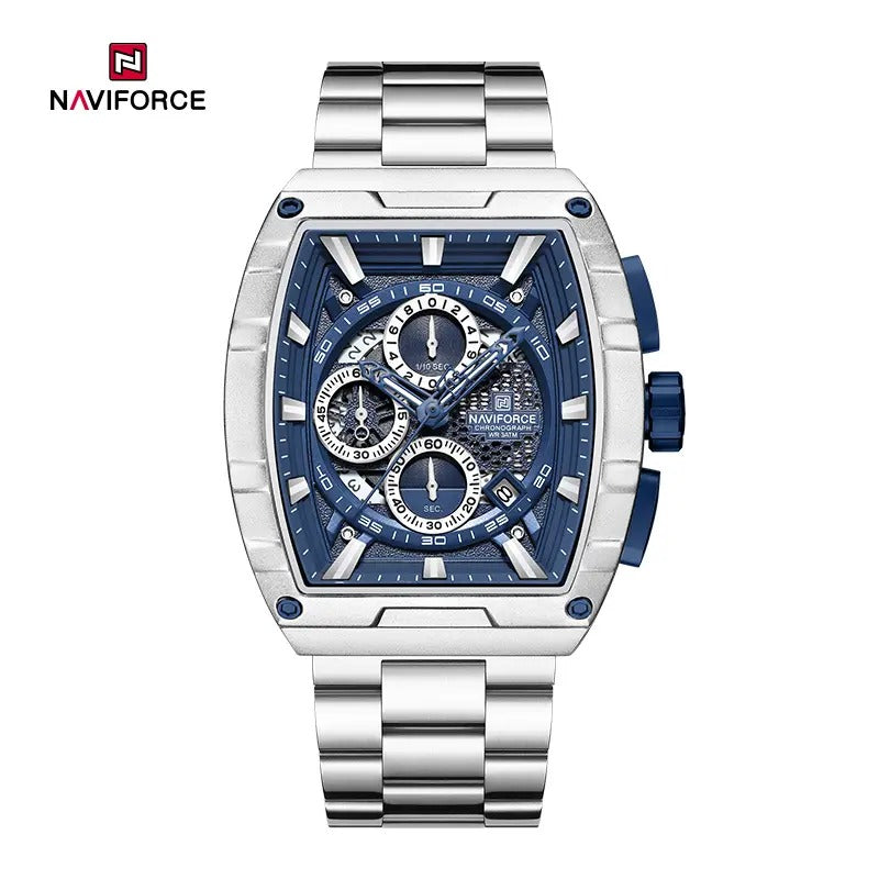 NAVIFORCE NF8066 Men’s Fashion Sports Quartz Chronograph Watch, Luminous Hollow Dial, Waterproof, with Date and Stopwatch Function