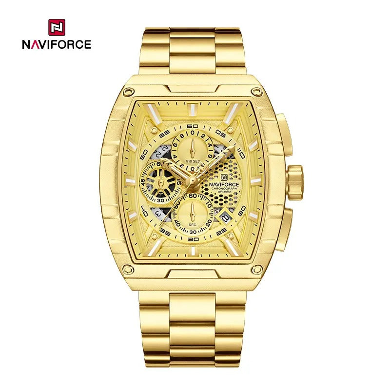 NAVIFORCE NF8066 Men’s Fashion Sports Quartz Chronograph Watch, Luminous Hollow Dial, Waterproof, with Date and Stopwatch Function