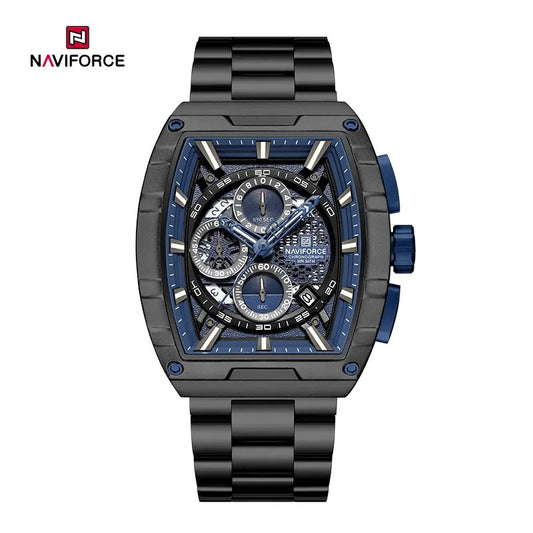 NAVIFORCE NF8066 Men’s Fashion Sports Quartz Chronograph Watch, Luminous Hollow Dial, Waterproof, with Date and Stopwatch Function