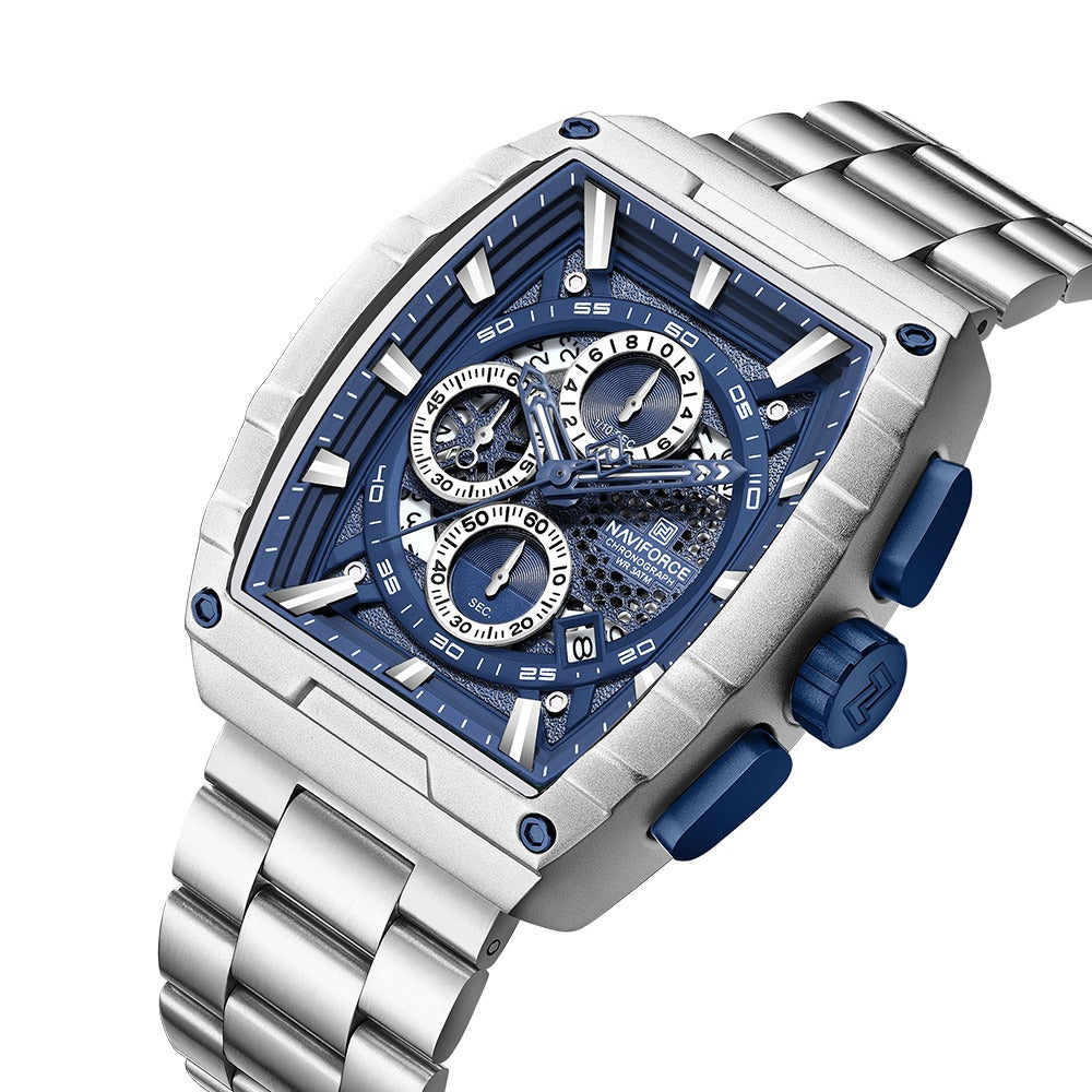 NAVIFORCE NF8066 Men’s Fashion Sports Quartz Chronograph Watch, Luminous Hollow Dial, Waterproof, with Date and Stopwatch Function