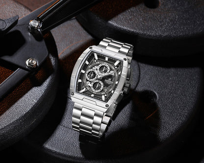 NAVIFORCE NF8066 Men’s Fashion Sports Quartz Chronograph Watch, Luminous Hollow Dial, Waterproof, with Date and Stopwatch Function