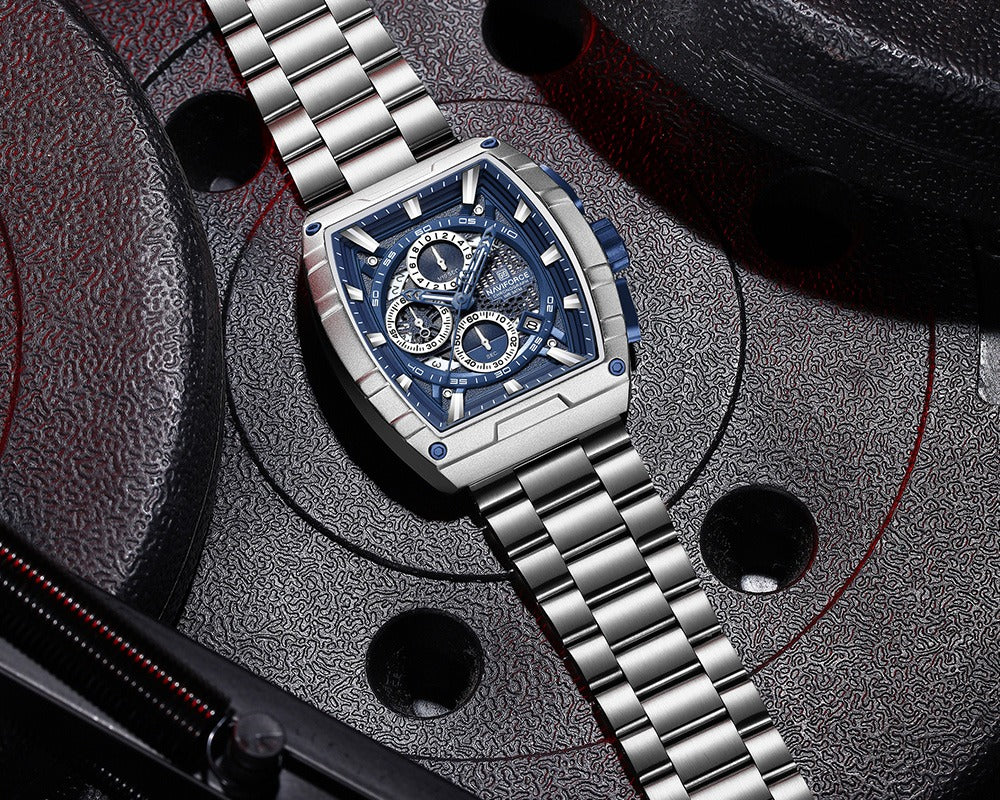 NAVIFORCE NF8066 Men’s Fashion Sports Quartz Chronograph Watch, Luminous Hollow Dial, Waterproof, with Date and Stopwatch Function