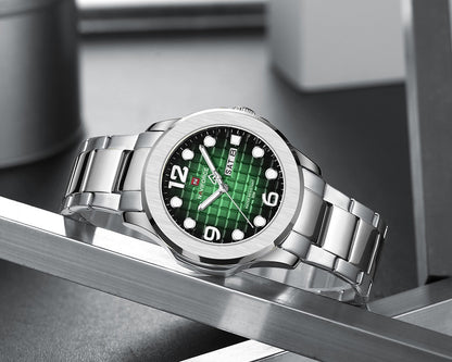 NAVIFORCE NF9244 Men’s Round Classic Watch, Japanese Quartz Calendar Watch, Stainless Steel