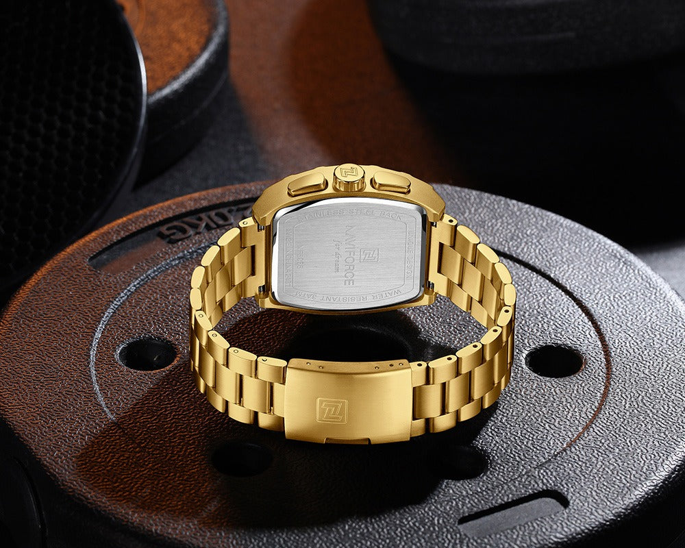 NAVIFORCE NF8066 Men’s Fashion Sports Quartz Chronograph Watch, Luminous Hollow Dial, Waterproof, with Date and Stopwatch Function