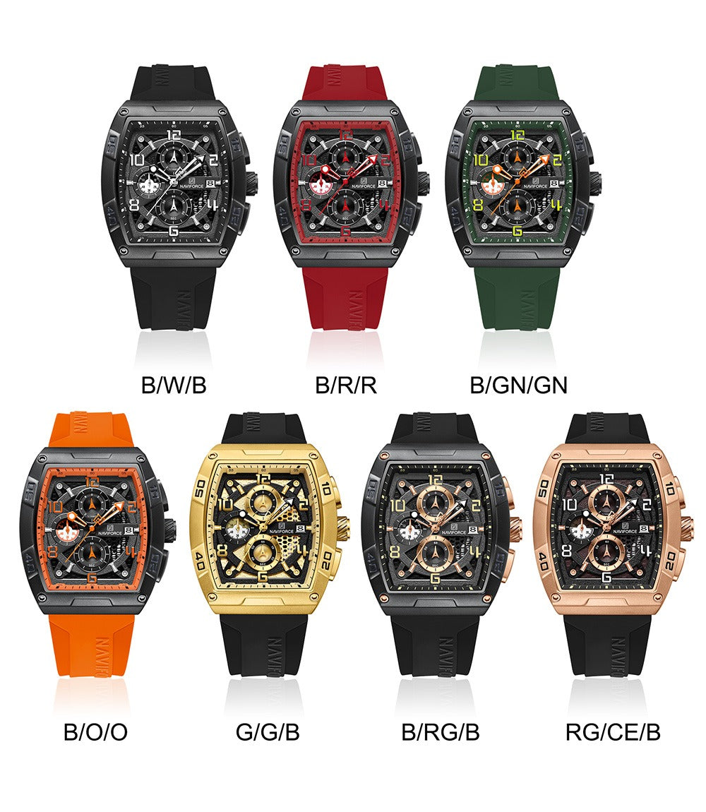 NAVIFORCE NF8052 Barrel-Shaped Case Waterproof Luminous Quartz Multifunction Men’s Watch (Copy)