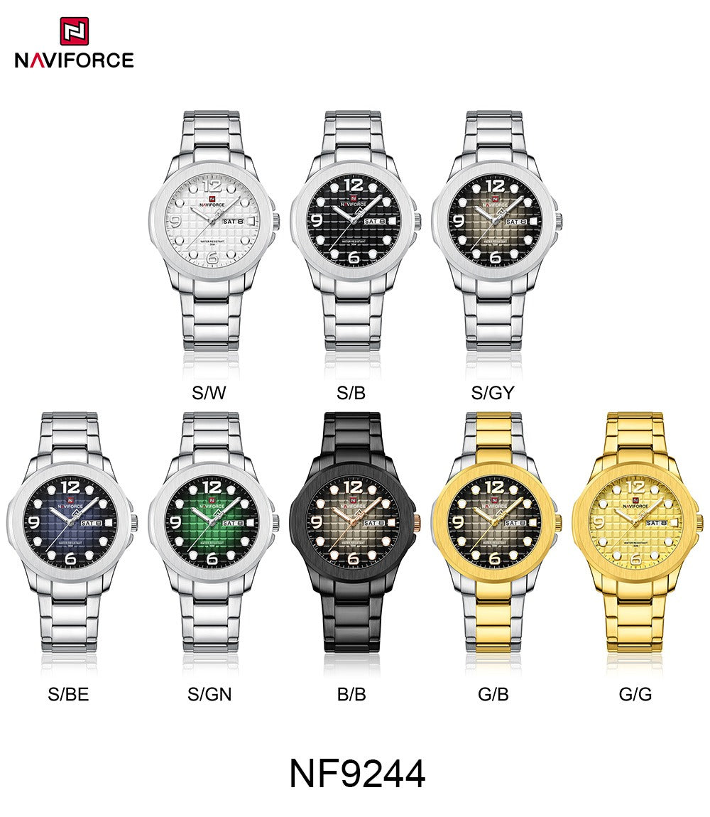 NAVIFORCE NF9244 Men’s Round Classic Watch, Japanese Quartz Calendar Watch, Stainless Steel