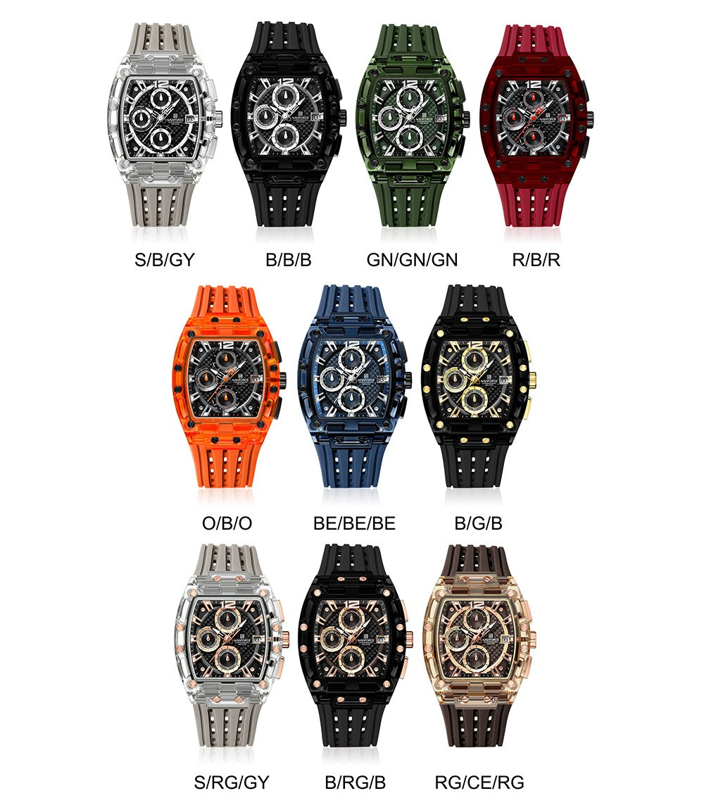 Naviforce NF7105 Sports Transparent Waterproof Quartz Silicone Multifunctional Chronograph Men Watch
