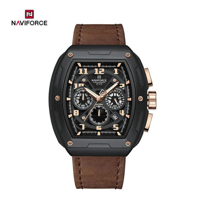 Naviforce NF8053 Brand Watch for Men Chronograph Genuine Leather Fashion Waterproof Quartz