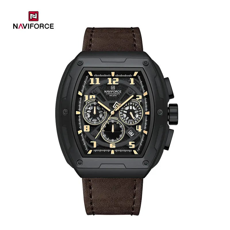 Naviforce NF8053 Brand Watch for Men Chronograph Genuine Leather Fashion Waterproof Quartz