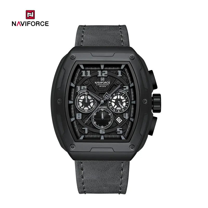 Naviforce NF8053 Brand Watch for Men Chronograph Genuine Leather Fashion Waterproof Quartz
